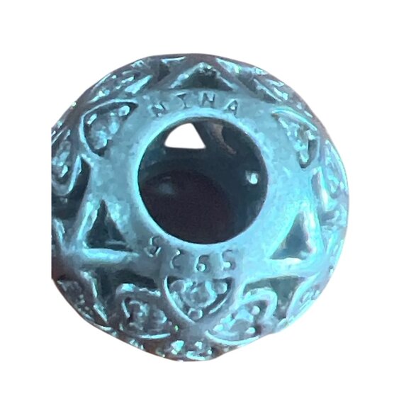 Pandora Sterling Silver Charm Bead Heart Crystal Accents Nina .5" 3.2g Love Gift - Picture 3 of 5